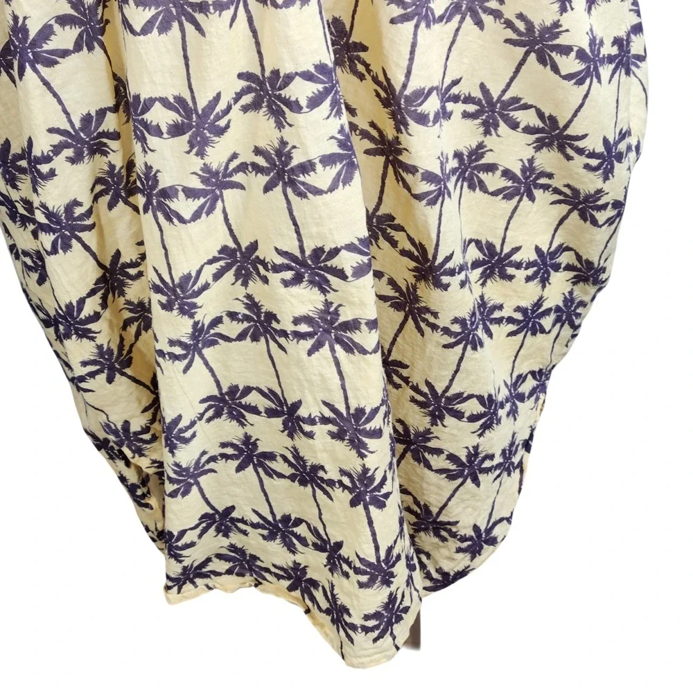 Z&L‎ Europe Cover Up Yellow Palm Tree Print Tassels Beach Pool Swim Vacation